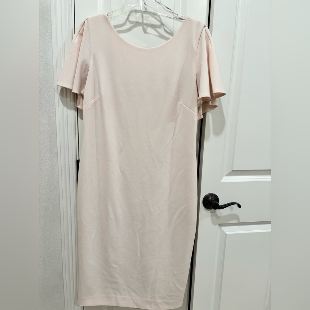 Calvin Klein Pink Sheath Dress Short Flutter Sleeves